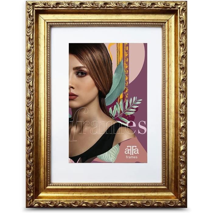 aFFa frames, Goldi, Cadre Photo en Bois, Ornemental, Léger, Vintage, Rectangle, Avec Façade en Verre Acrylique, Doré, 18 x 24 cm