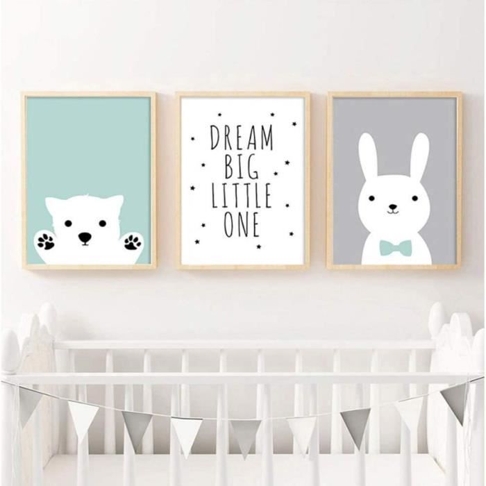 Poster Chambre d'enfant - Ours, Lapin et Panda - Cadeau Bébé Fille