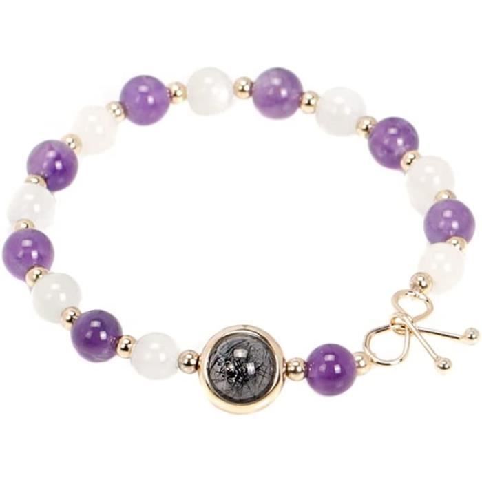 Bracelet pierre de lune tressé avec perle violette