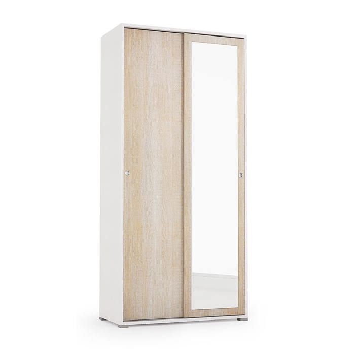 ARMOIRE BLANCHE ET CHÊNE AVEC PORTE MIROIR ET PORTE-MANTEAU