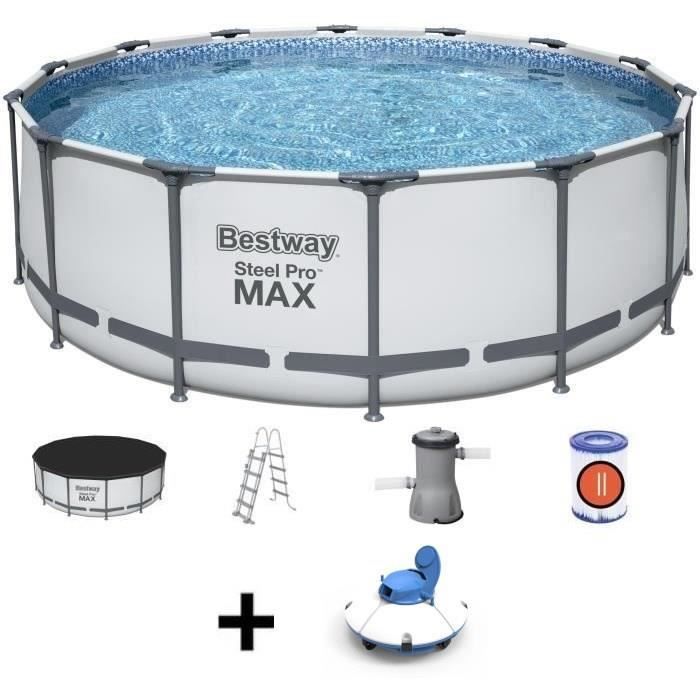 Kit Piscine hors sol tubulaire BESTWAY Steel Pro Max™ - 427 x 122 cm - Ronde + Robot aspirateur Frisbee