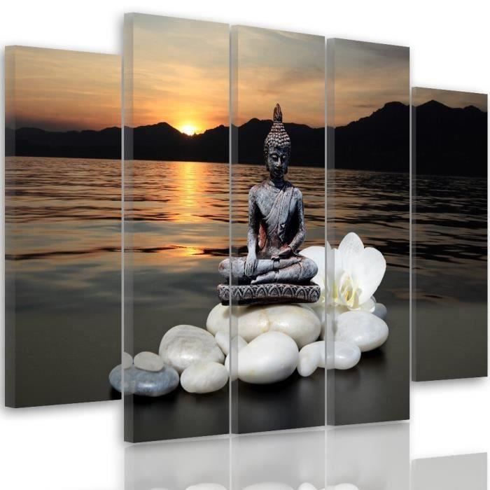 Tableau Décoration Murale Zen Bouddha Mer 5 Panneaux 200x100 cm Coucher ...