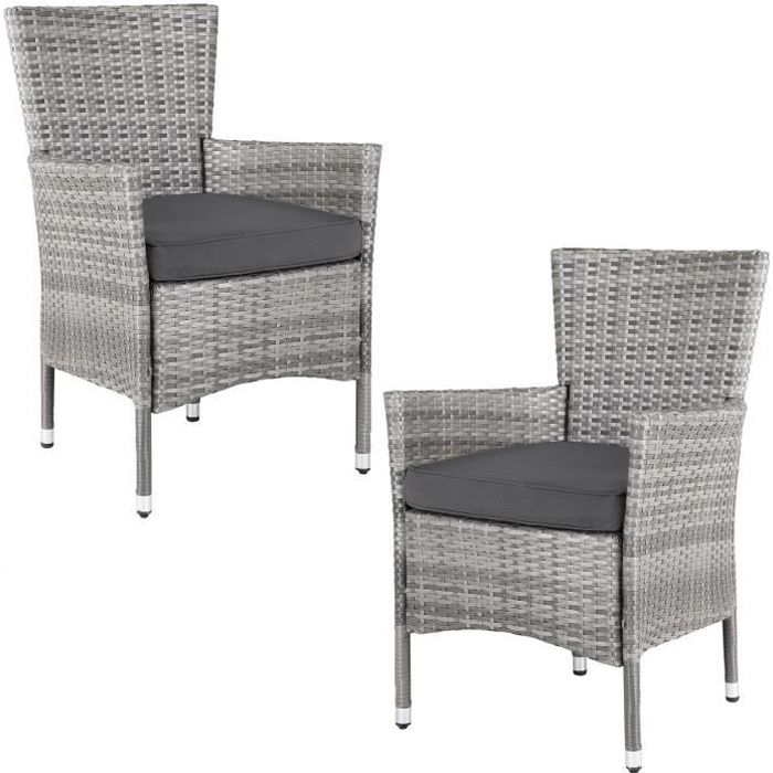 Set de 2 chaises de jardin en polyrotin 88 x 59 x 59 cm gris Fauteuils avec coussins 7 cm Mobilier de jardin extérieur Set de 2 chaises de jardin en polyrotin 88 x 59 x 59 cm gris Fauteuils avec coussins 7 cm Mobilier de jardin extérieur