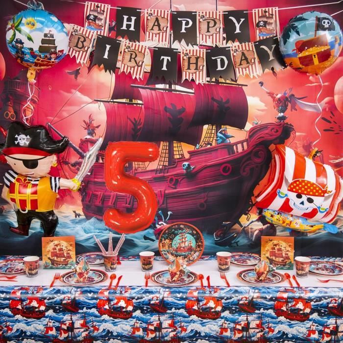 Décoration Anniversaire Pirate 5 Ans,Ballon Pirate,Vaisselle Pirate