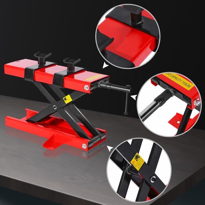 Cric Hydraulique Moto - Pont Élévateur Jusqu'à 680 Kg - Support De Montage Noir Et Rouge