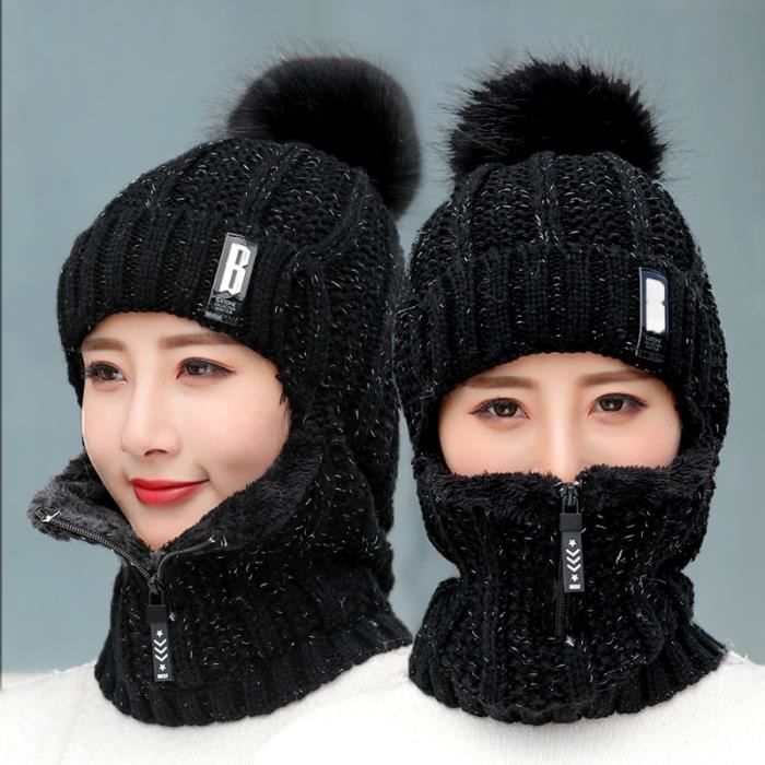 Casquette d'hiver en laine polaire pour femme, cent fois plus grande que  celle d'un bonnet d'extérieur chaud et froid.noir 