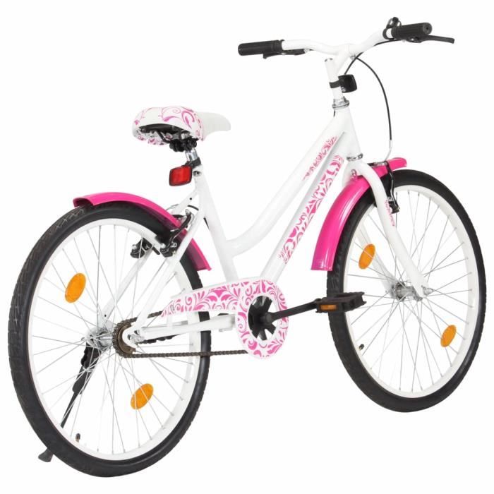 Vélo pour enfants 24 pouces - EJ.LIFE - Rose et blanc - Frein à rétropédalage - Garde-chaîne et garde-boue