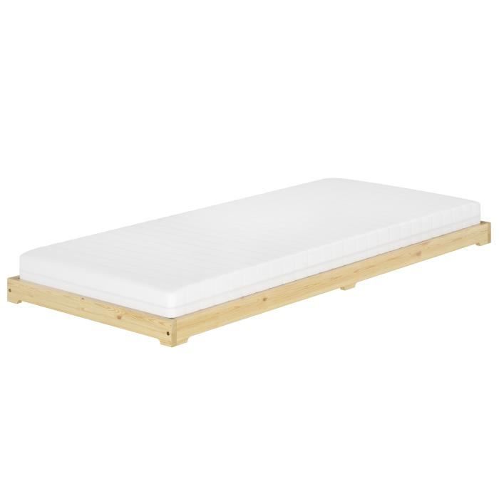lit en pin très bas, base idéale pour combiner avec futon, surface 100x200 cm v-60.47k-10 [sommier à lattes et matelas incl.]