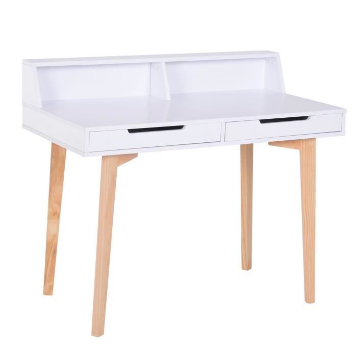 Bureau Secretaire Design Scandinave 2 Tiroirs Grande Etagere Dim 107l X 55l X 92h Cm Panneaux Particules Blanc Bois Achat Vente Meuble Informatique Bureau Secretaire