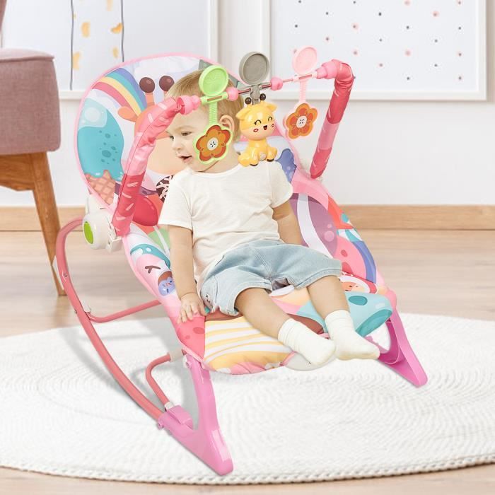 BLGUNSAV CHAISE BERÇANTE BÉBÉ JOUETS 3 PIÈCES MUSIQUE VIBRANTE POUR BÉBÉS 03 ANS ROSE