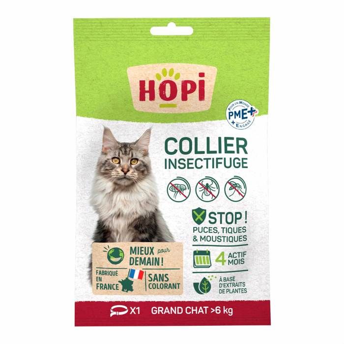 Comparer les prix de HOPI Collier Anti Puces pour Chat de plus de 6 kg - Taille 60 cm - 4 mois de Protection Antiparasitaire - Fabriqué en France