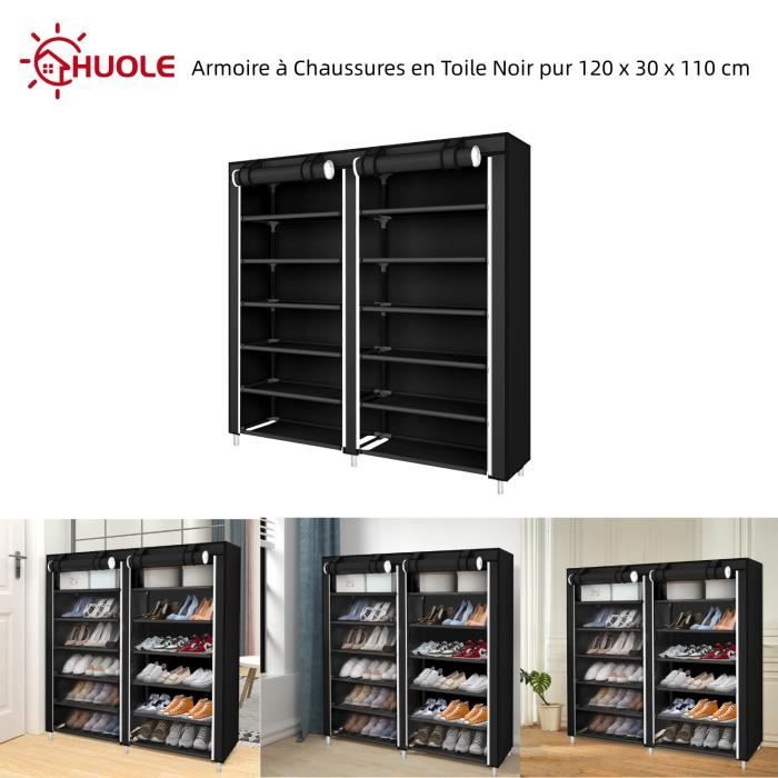 HUOLE Armoire-Meuble à Chaussures en Toile 2 X 6 Couches Noir pur 120 x 30 x 110 cm