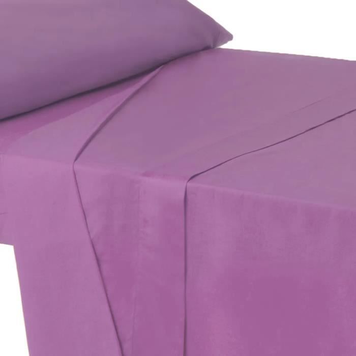 Lot de 2 drap dessus de lit drap plat supérieur en polyester-coton coloris violet - Longueur 270 x Profondeur 160 cm