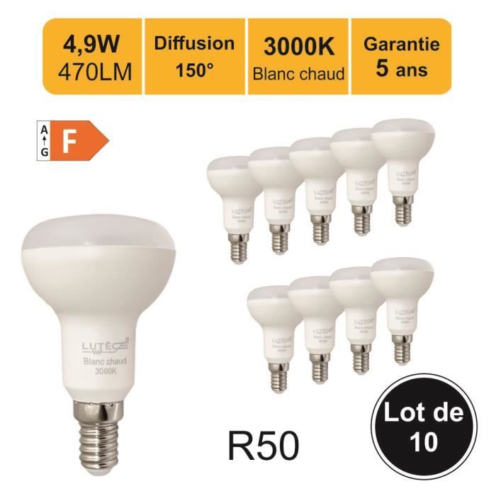 Lot de 10 Ampoules LED E27 équivalent 60W 806lm Blanc Chaud