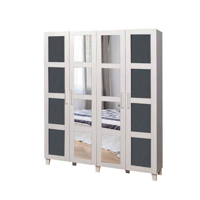 Armoire 4 portes avec miroirs Thoris L160cm Blanc et Anthracite