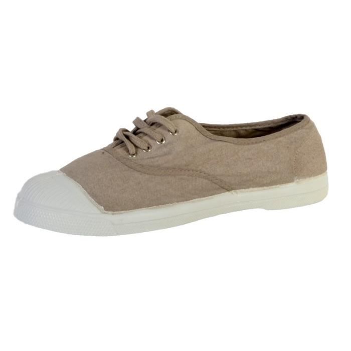 Baskets Femme BENSIMON Lacet Coquille Toile de coton Caoutchouc Marron