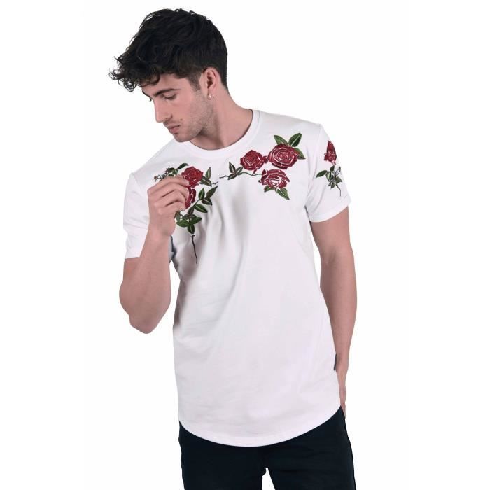 PROJECT X PARIS - Tee shirt à broderie roses - Homme Blanc - Cdiscount  Prêt-à-Porter