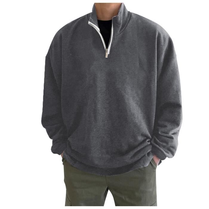 SWEATSHIRT Sweat sans Capuche Shirt Homme Sweat pour Hommes Pullover Col Rond a Manches Longues epais Coupe Decontractee Gris fonce Gris fonce Cdiscount Pret a Porter