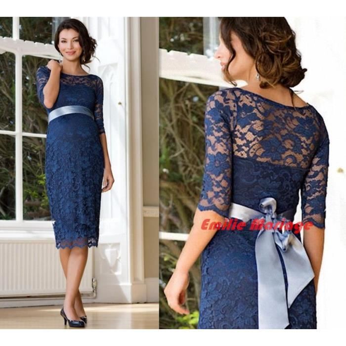 Robe De Soirée En Dentelle Enceinterobe De Cérémonie Pour Mariage Manche à Moitié Mi Longue Emilie Vogue