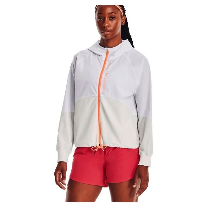 Veste tissee a fermeture eclair Under Armour Haut chaud Femme Blanc Gris Mist Mellow orange White gray mist mellow orange Cdiscount Sport