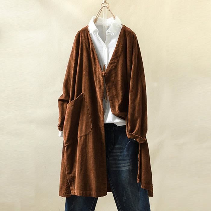 Veste Femme En Velours Côtelé - Manches Longues Boutonnée Avec Poches, Style Décontracté