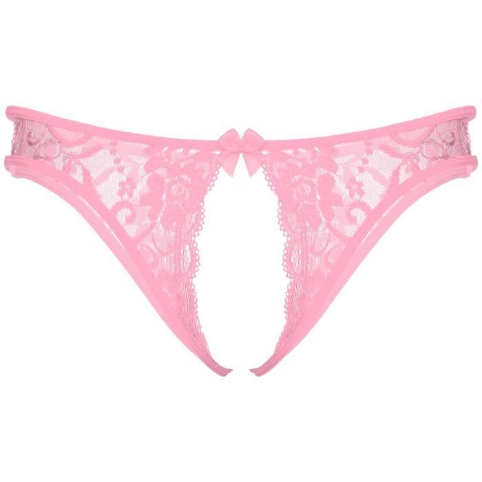 YONGHS FR String Homme Ouvert Tanga Dentelle G string Floral Slip Taille Basse Culotte Transparente Rose clair Rose clair Cdiscount Pret a Porter