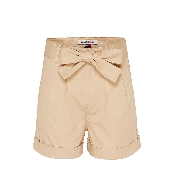 Short femme Tommy Jeans Ref 52934 100 coton bio Ceinture a nouer Beige Beige Cdiscount Pret a Porter