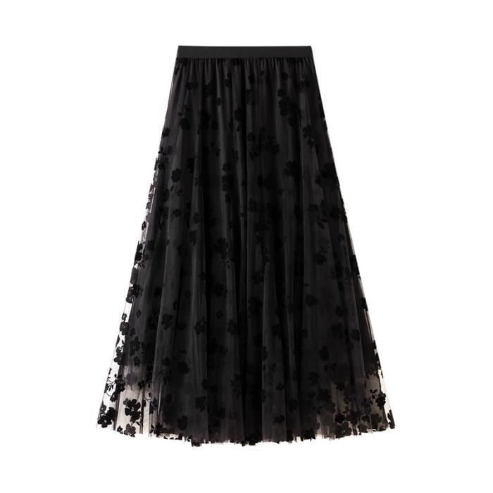 Robe De Soirée Longue Femme Maille Tulle - Style Ruche & Plissé - Noir - Taille Unique