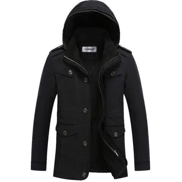Manteau D'hiver Homme Résistant Au Froid - Taille S à XXL, Noir, à Capuche, Neuf Avec étiquettes