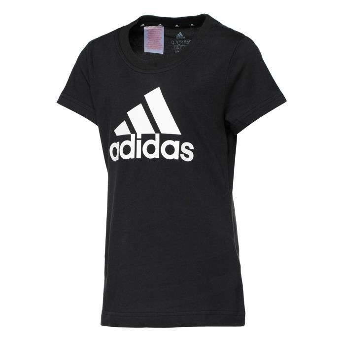 Tee-shirt de sport fille ADIDAS noir/blanc manches courtes respirant pour running