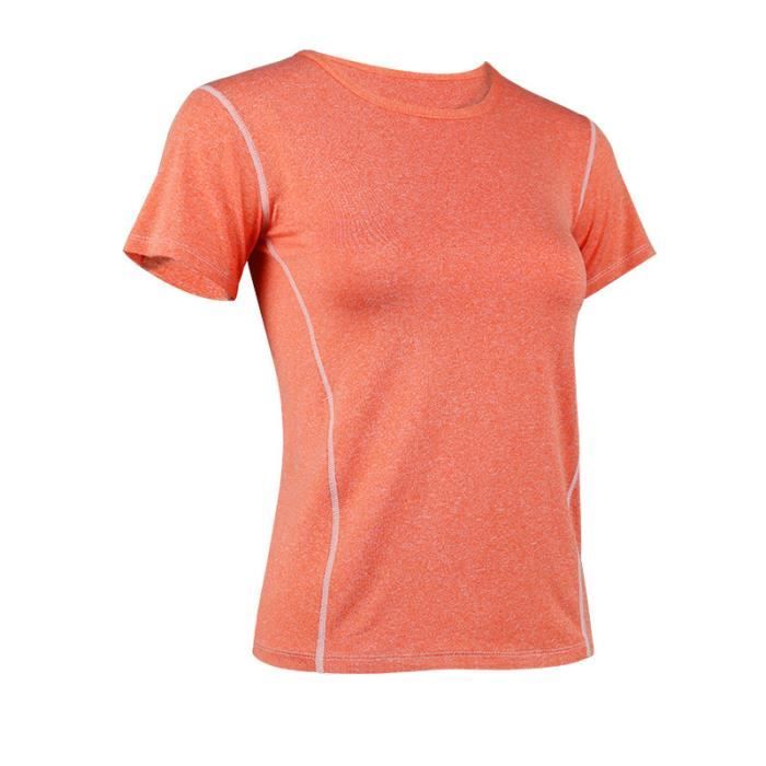 Top de Yoga Femme - Printemps - Manches Courtes - Col Rond - Coupe Ajustée - Orange/Rose