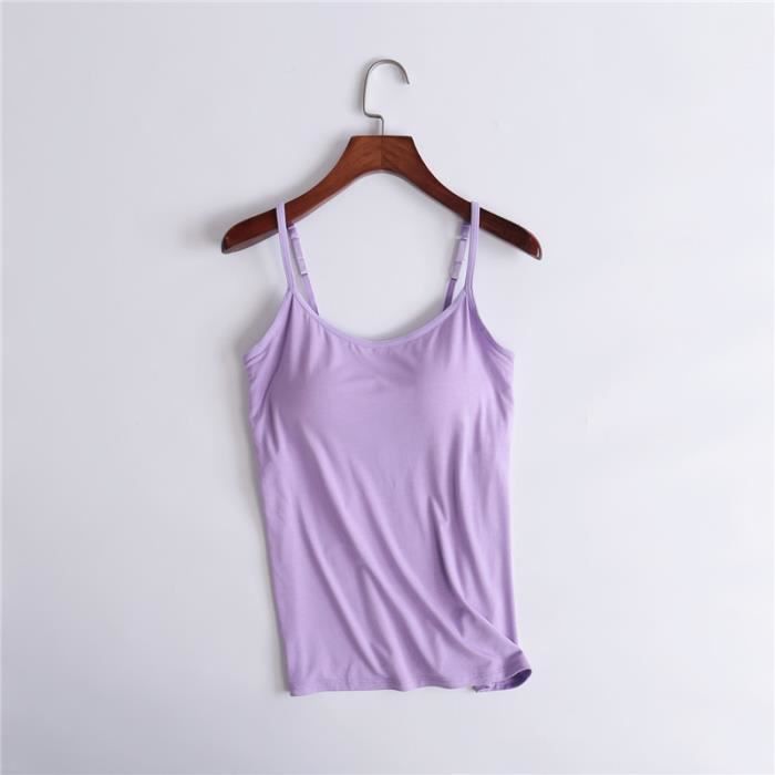 camisole en modal pour femme avec coussin de poitrine t-shirt de sport de yoga sous-vêtement tout-en-un violet