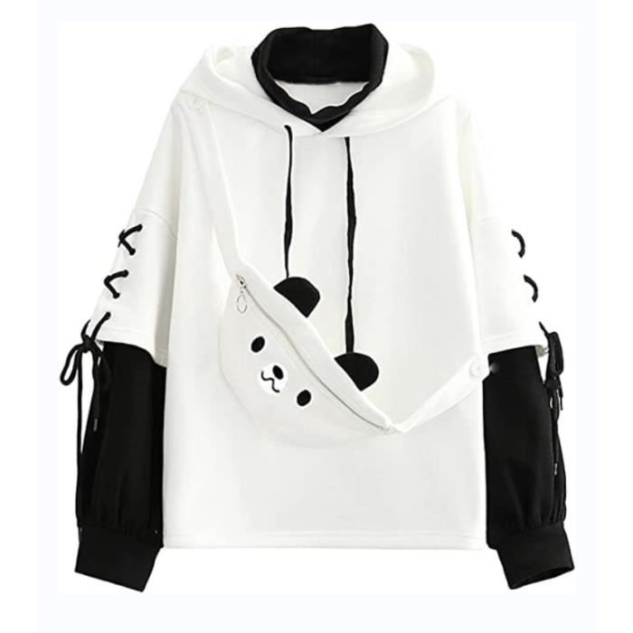 femme ours anime sweat à capuche col rond fille japonais kawaii vetement hauts harajuku pull streetwear,blanc,xs