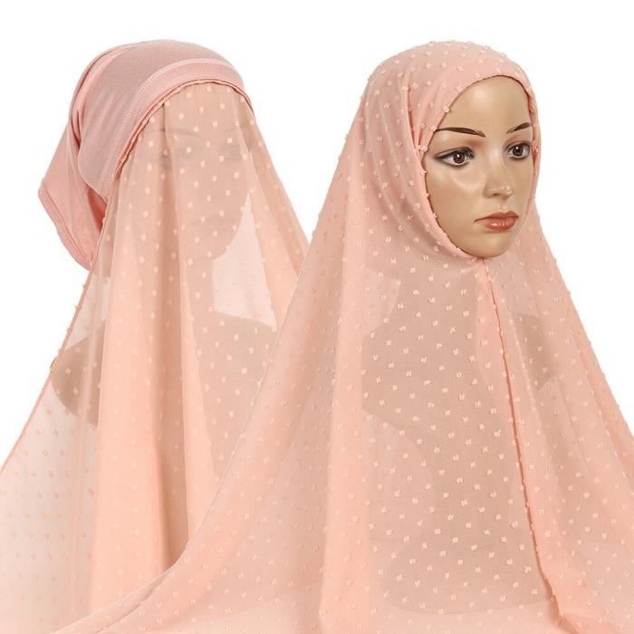 CRAZE Hijab instantané en mousseline de soie à bulles avec pompons unis avec capuchons