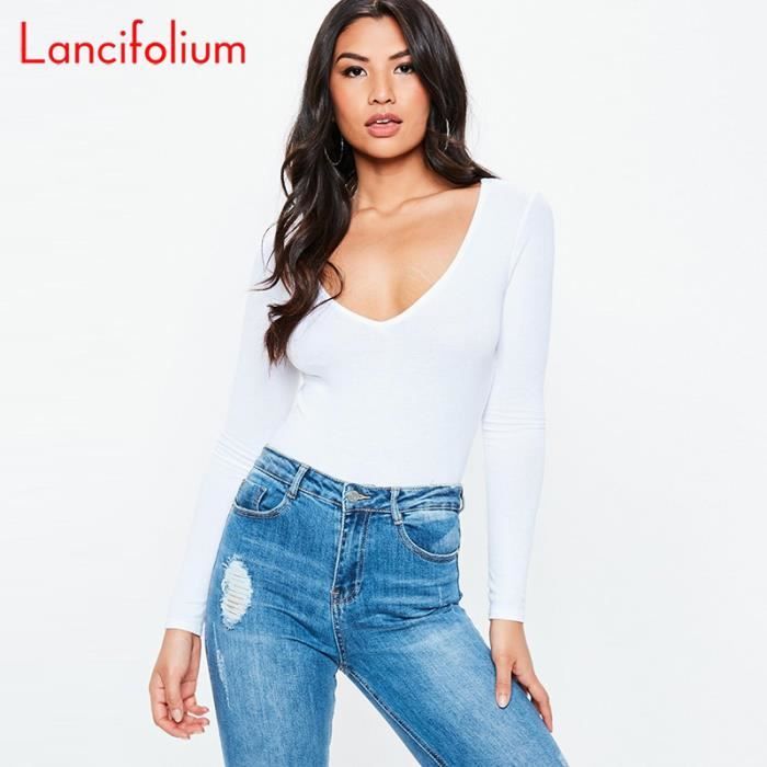 Ranrann Body Chemise Femme Manches Longues - Combinaison Bodycon Jumpsuit Élégante Et Confortable