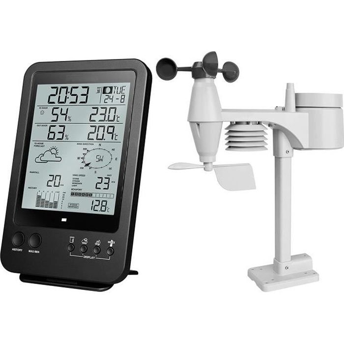 station meteo radio controlee noir et blanc avec capteur 5 en 1 anemometre et pluviometre optex cdiscount tv son photo