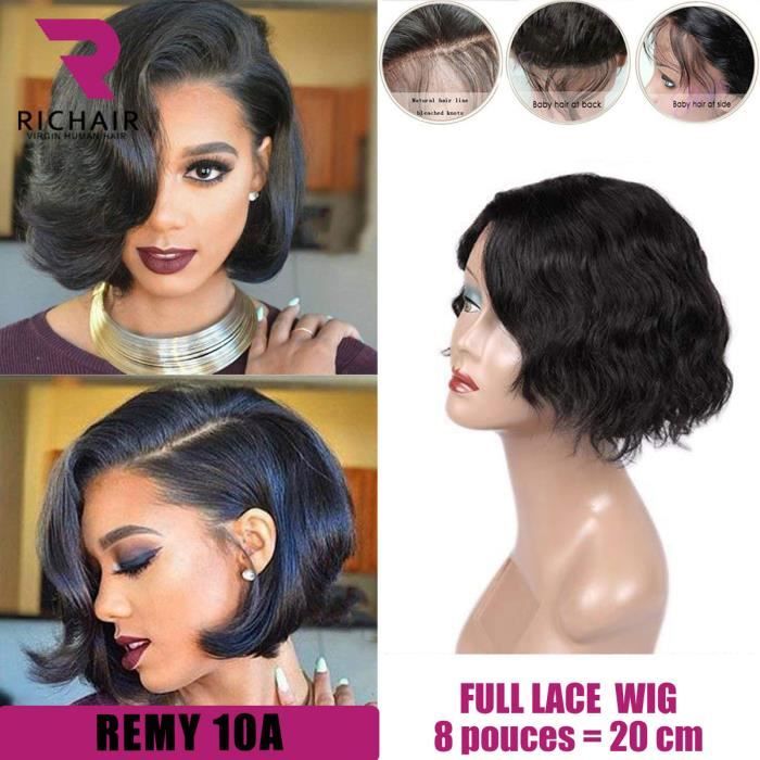 Perruque bresilienne femme full lace wig ondule REMY 8pouces 20cm 100 cheveux naturels humains RICHAIR 150 densite body wave Cdiscount Au quotidien