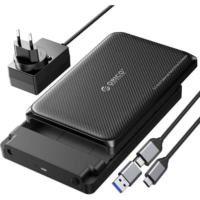 Boîtier Externe Pour Disque Dur 3.5/2.5 Pouces ORICO - USB C Et A, UASP, Jusqu'à 20 To - Alimentation 12V/2A Incluse