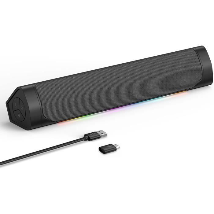 Enceinte PC Etlephe Avec LEDs - Son Stéréo, USB, Jack 3.5mm, Pour Ordinateur, Smartphone, Tablette