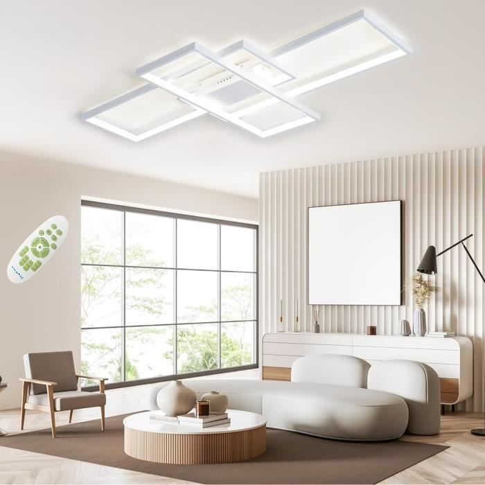 Plafonnier LED Dimmable Avec Télécommande 58x20 Cm - 23W 3000lm, Réglable 2700K-6500K, Pour Bureau, Salon, Chambre