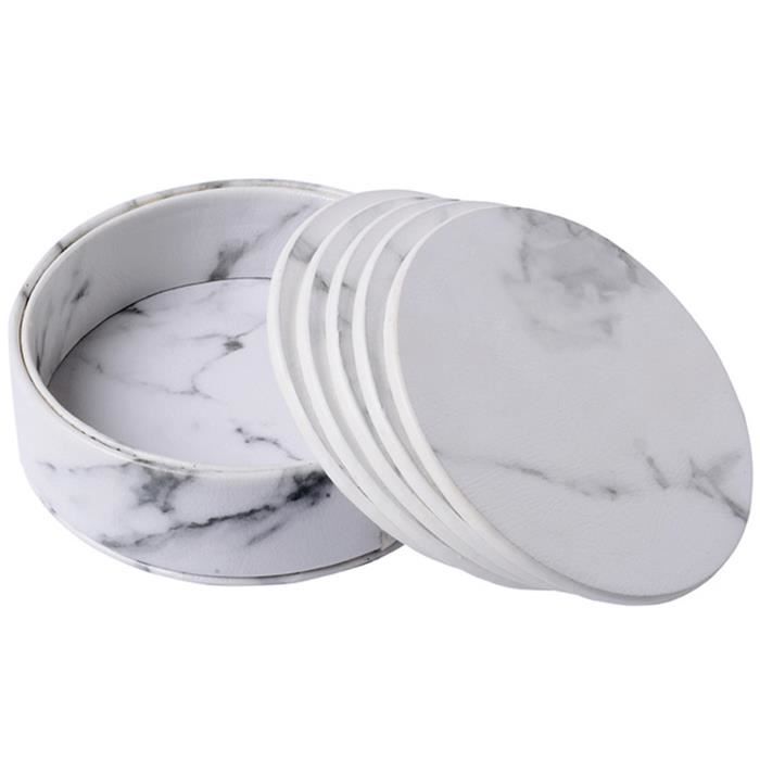 6 pcs dessous de verre marbre en cuir pu rond de table d isolation thermique set de table dessous de verres cup mats pour la cdiscount maison