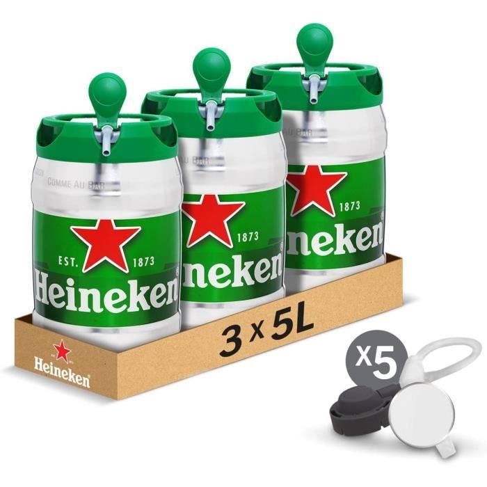 Heineken - Pack de 3 Fûts 5L + 5 Tubes de Service - Bière Blonde Heineken  5° - Compatible Tireuse BeerTender, Utilisable sans Ma23 - Cdiscount  Electroménager