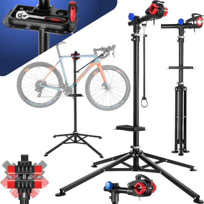 TECTAKE Support de Montage Vélo Pied d’Atelier d’Entretien de Réparation Charge 25 kg Réglable Pliable 85 x 85 x 200 cm