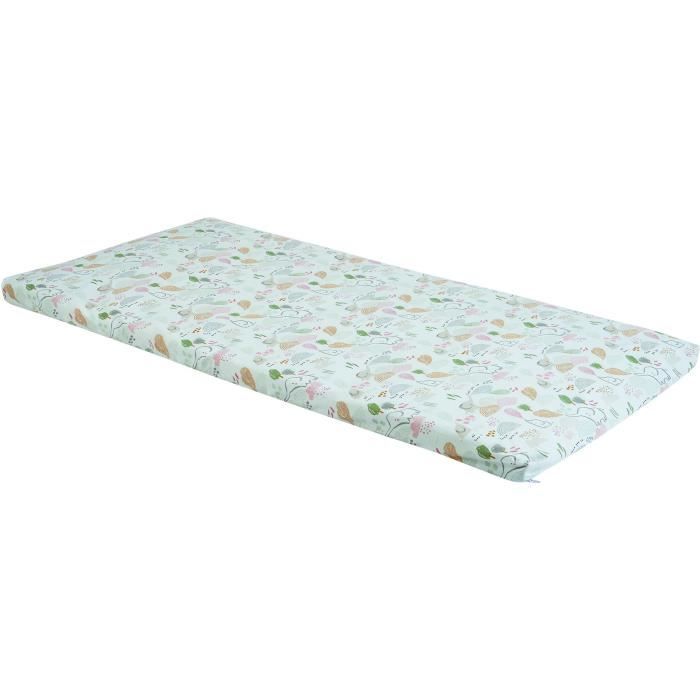 Tinéo - Matelas Bébé Nomade Déhoussable 60x120x4 Cm - Pour Lit Parapluie, Voyage Ou Tapis De Jeu - Dessous PVC Isolant - Inclus Sac De Transport - Fabriqué En France - Motif Jungle - 2