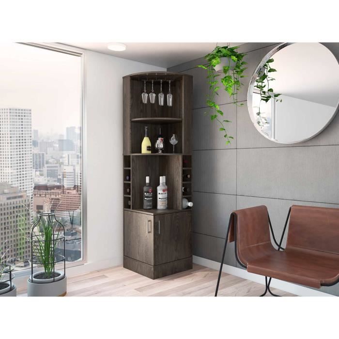 Meuble Bar dangle Syrah avec porte-verres 180.594 CM H X 46.9 CM L X 46.9 CM P Cognac