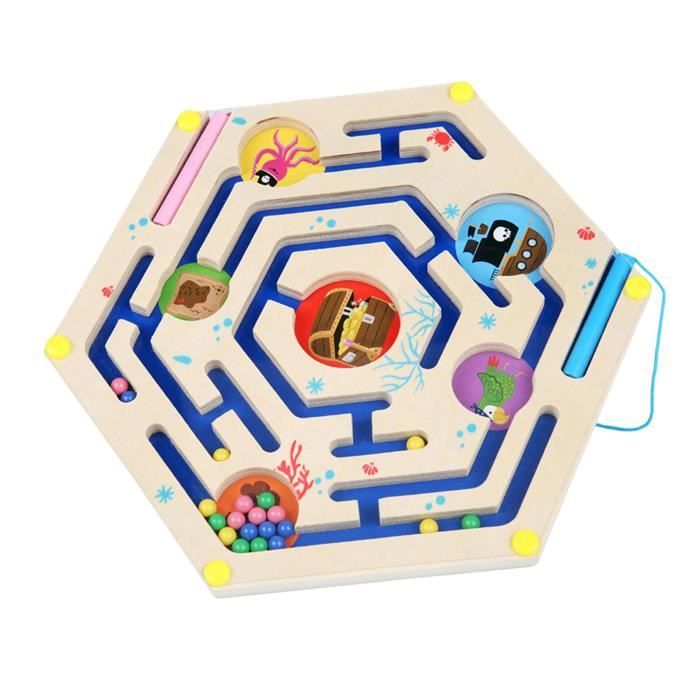 FAOKZE Labyrinthe Magnetique,Jouet Montessori à Partir De 2-5 Ans En Bois Pour Associer Les Couleurs,Jeu éducatif Pour Apprendre à Associer Les Couleurs Et à Compter (Rouge