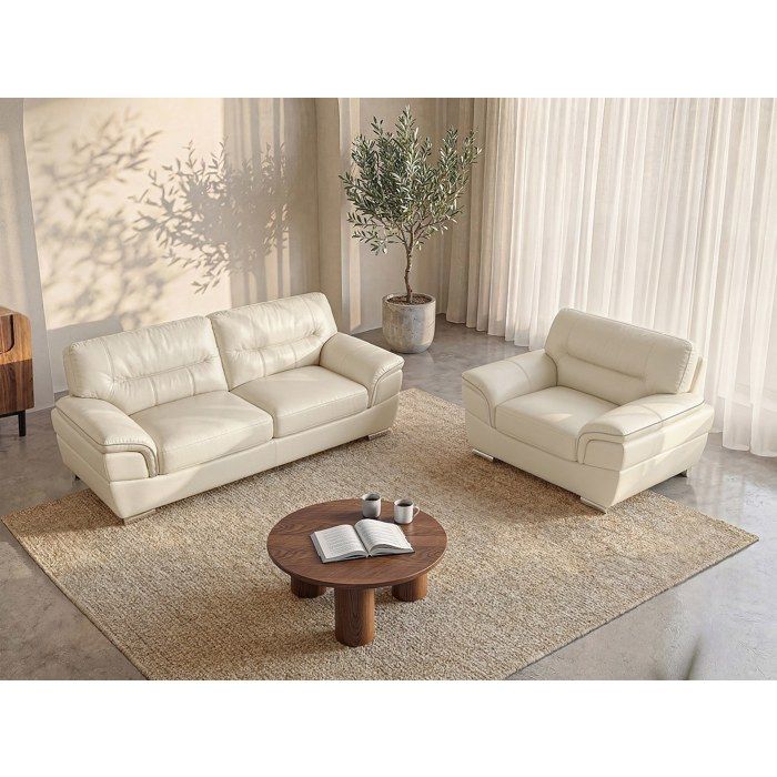 Canapé 3 places et un fauteuil en cuir THIBAULT - Ivoire