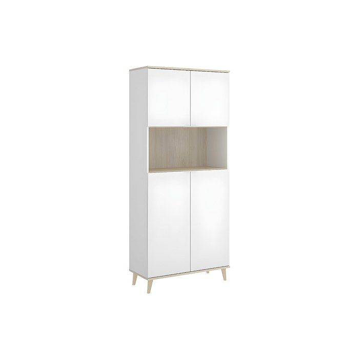 Buffet de cuisine WAJDI - 4 portes et 1 niche - Blanc et chêne Buffet de cuisine WAJDI - 4 portes et 1 niche - Blanc et chêne