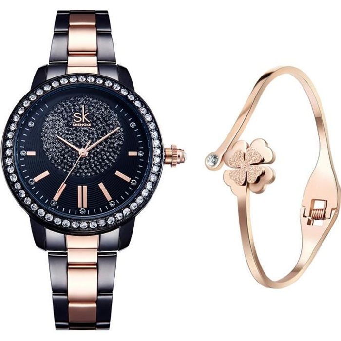 Montre femme noir et hotsell or