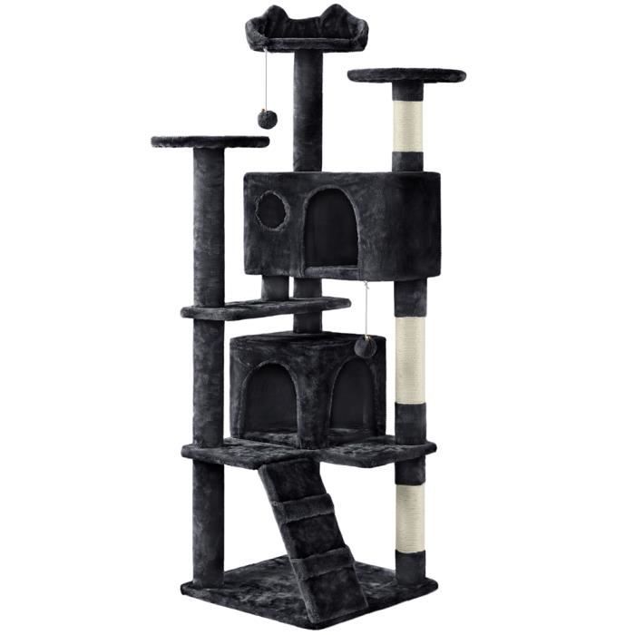 Comparer les prix de Yaheetech Arbre à Chat avec 2 Niches 3 Plateformes 2 Boules Sisal Arbre à Grimper Multi-Niveaux Hauteur 158cm pour 3-4 Chats Noir